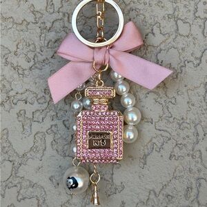 Luxury Pink Perfume Bottle Keychain/Bag Charm with Pearls